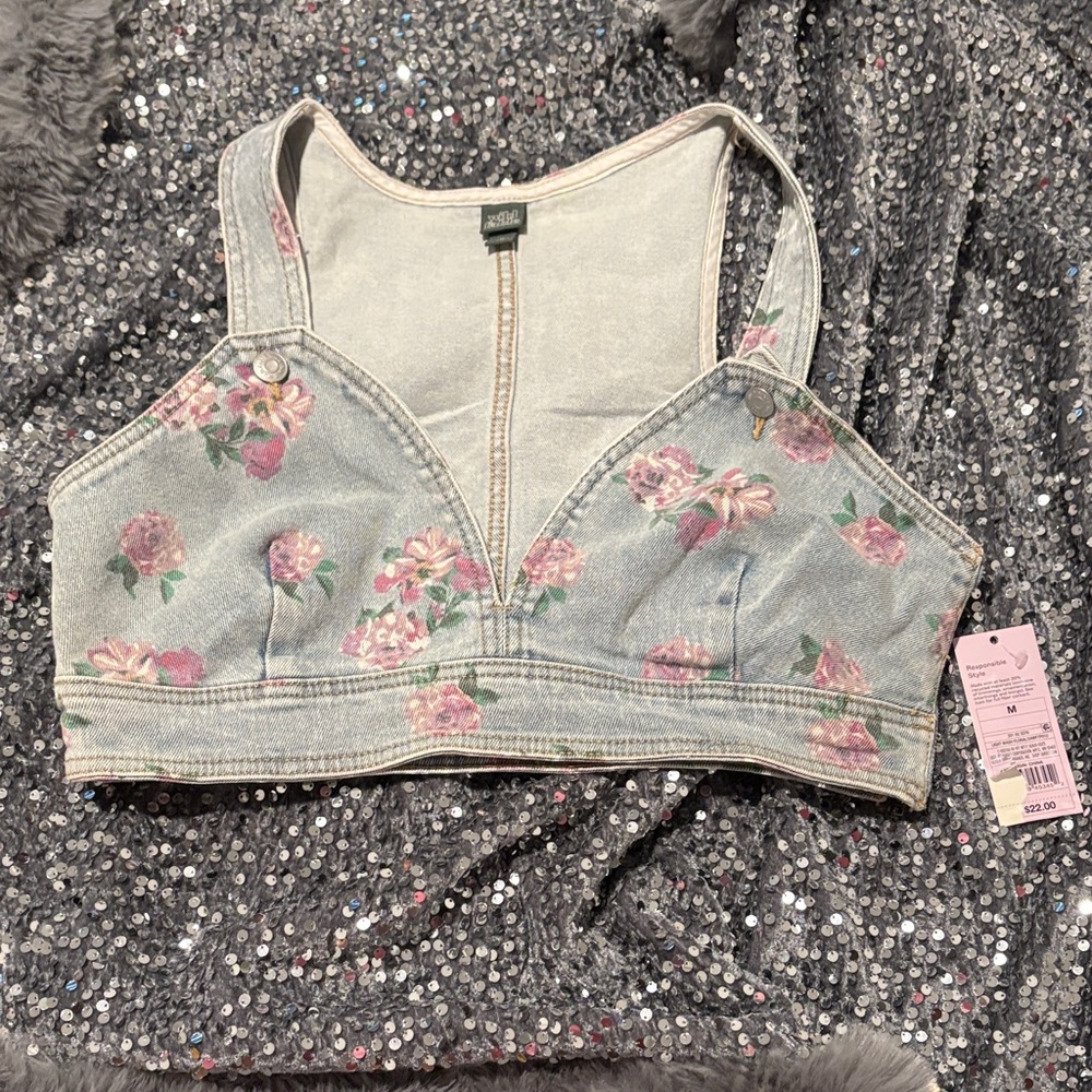 Wild Fable Light Blue Denim Top with Silver Sequins